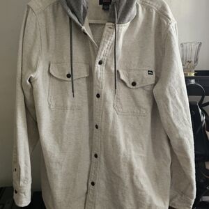 Quiksilver Men's Beige Hooded Button-Up Shacket